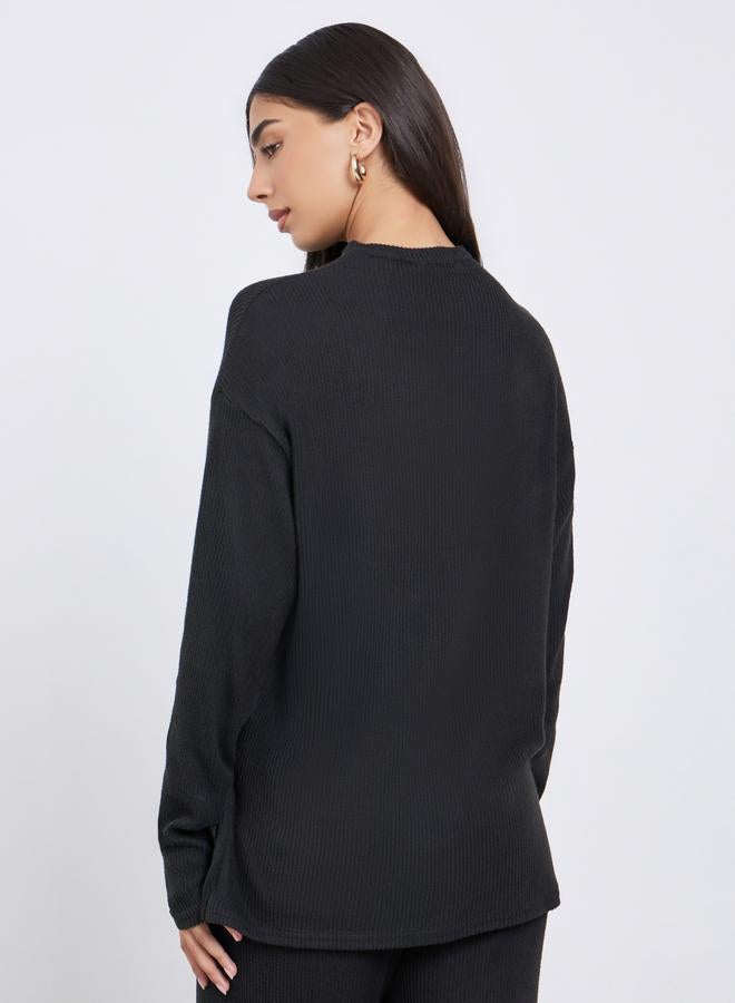 ستايلي بلوزة محبوكة مضلعة بأكتاف منخفضة وفتحة جانبية - Image 4