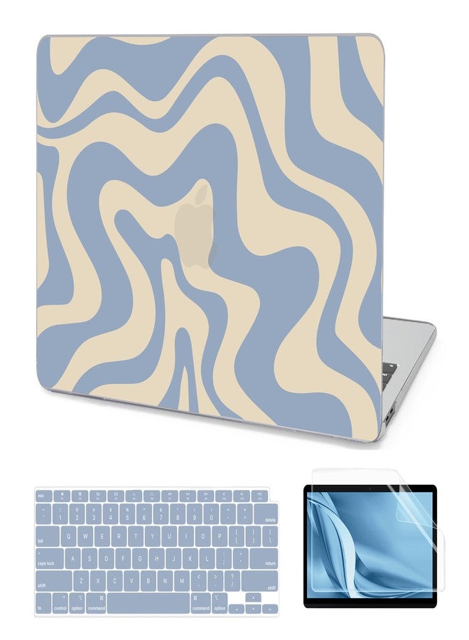 AKIT Compatible with MacBook Air 13 Inch Case 2022-2020 2019 2018 M1 A2337 A2179 A1932, Uniqu Pattern Laptop Hard Shell Case+Screen Protector+Keyboard Cover for MacBook Air 13.3 Inch 2020, Blue Wave - Image 1