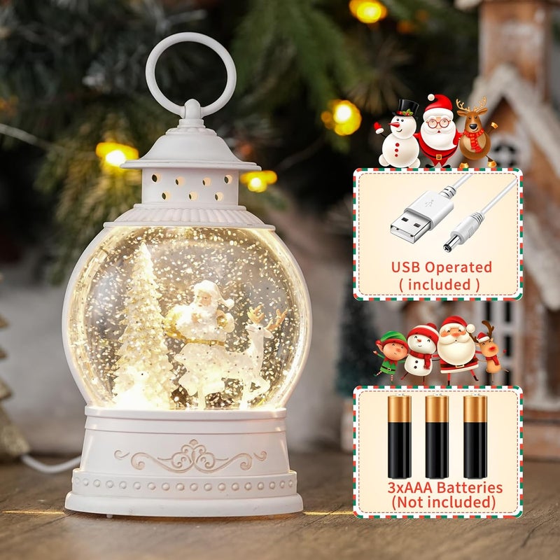 PestiLite Christmas Snow Globes with Music, Santa Deer Lighted Christmas Lantern with 6h Timer, USB or Battery Operated Festival Decoration Gifts - Image 4