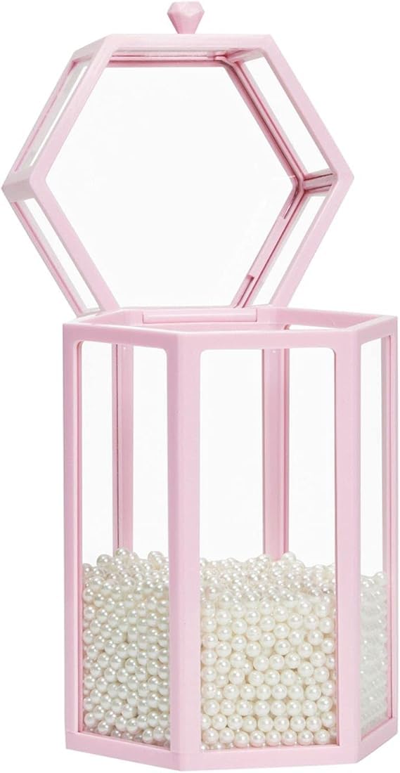 LADILA Multifunction Cosmetic Storage Box Makeup Brush Organizer Transparent Stationery Bathroom Accessories Multifunction Dustproof Pink Pearls Bedroom Decoration Hexagon - Image 5