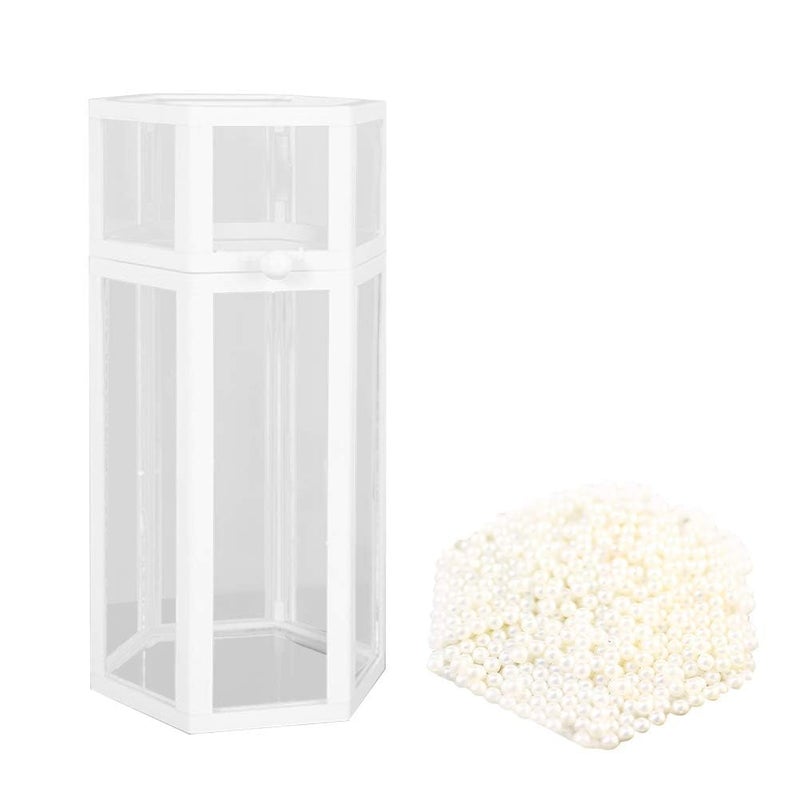 LADILA Multifunction Cosmetic Storage Box Makeup Brush Organizer Transparent Stationery Bathroom Accessories Multifunction Dustproof Pink Pearls Bedroom Decoration Hexagon - Image 1