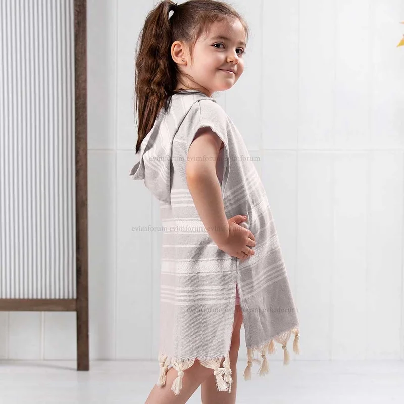Formeya Children's Bathrobe Poncho 100% Cotton Beach Towel Loincloth Brown