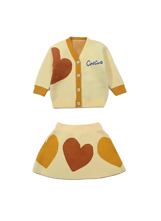 LITTLE SURPRISE BOX Yellow & Brown Heart , 2 pc Top & Skirt set for Toddlers and Kids-2-3Y