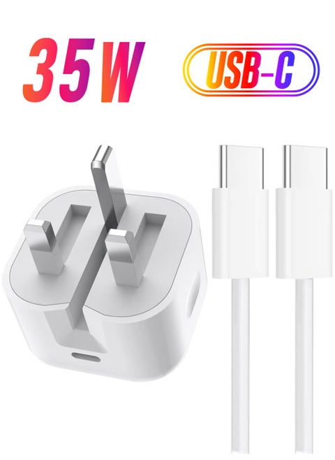 iPhone 16 & iPhone 15 Pro Max Charger | 35W USB-C Fast Charger with 1M Type C to C Cable for iPhone 16, 15 Pro Max, 15 Pro, 15 Plus, 15, Samsung S24 & All USB-C Mobiles/Tablets
