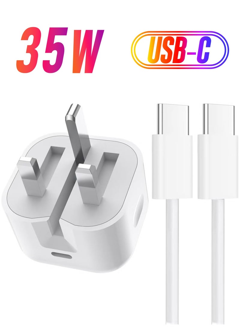 iPhone 16 & iPhone 15 Pro Max Charger | 35W USB-C Fast Charger with 1M Type C to C Cable for iPhone 16, 15 Pro Max, 15 Pro, 15 Plus, 15, Samsung S24 & All USB-C Mobiles/Tablets