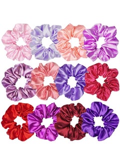 Sufermoe 12 Pcs Satin Silk Hair Scrunchies Soft Hair Ties Fashion Hair Bands Hair Bow Ropes Hair Elastic Bracelet Ponytail Holders Hair Accessories 45 Inch Assorted Red and Purple 