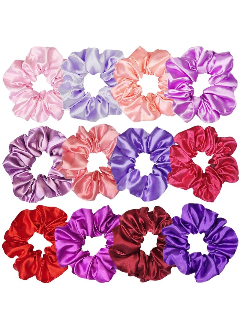 Sufermoe - 12 Pcs Satin Silk Hair Scrunchies Soft Hair Ties Fashion Hair Bands Hair Bow Ropes Hair Elastic Bracelet Ponytail Holders Hair Accessories 45 Inch Assorted Red and Purple - Image 1