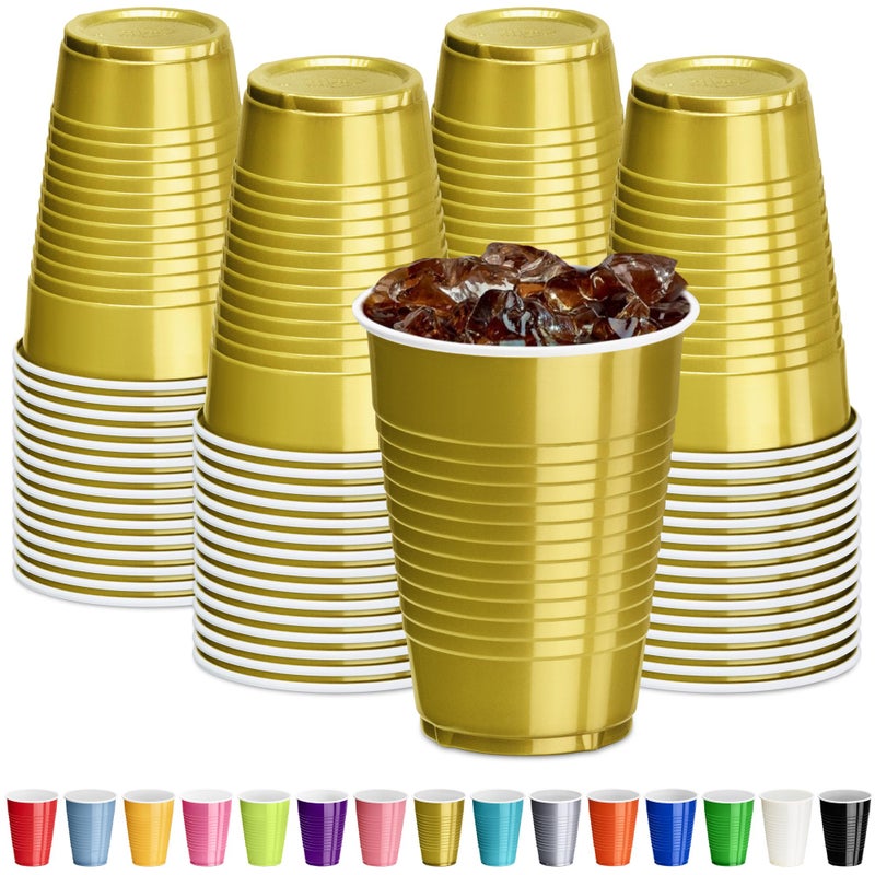 DecorRack Gold Plastic Cups, 12 oz Disposable Cups, Reusable Party Supplies (40 Count) - Image 1