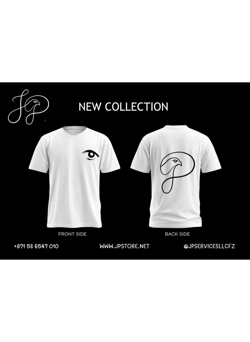 متجر جيه بي تيشرت أبيض كلاسيكي من تشكيلة "New Collection" برسمة العين وشعار الماركة - Image 3