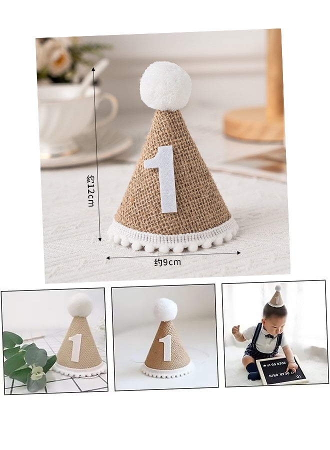 1st Birthday Party Hat for Baby Boys and Girls  Adjustable Soft Linen Headband Cute Cone Hat for Birthday Celebrations and Decorations Essential 1st Birthday Party Supplies - Image 2