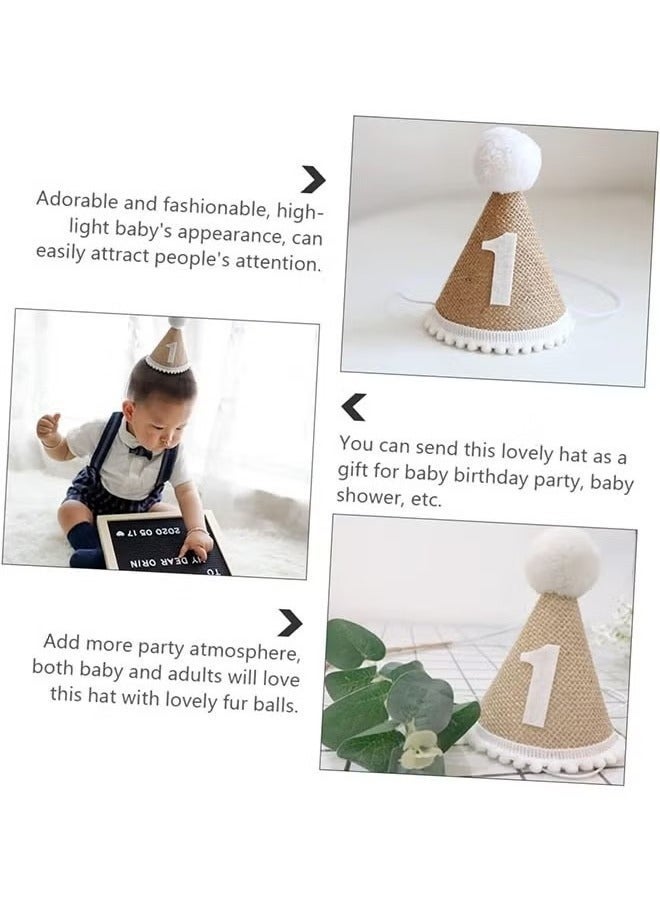 1st Birthday Party Hat for Baby Boys and Girls  Adjustable Soft Linen Headband Cute Cone Hat for Birthday Celebrations and Decorations Essential 1st Birthday Party Supplies - Image 3