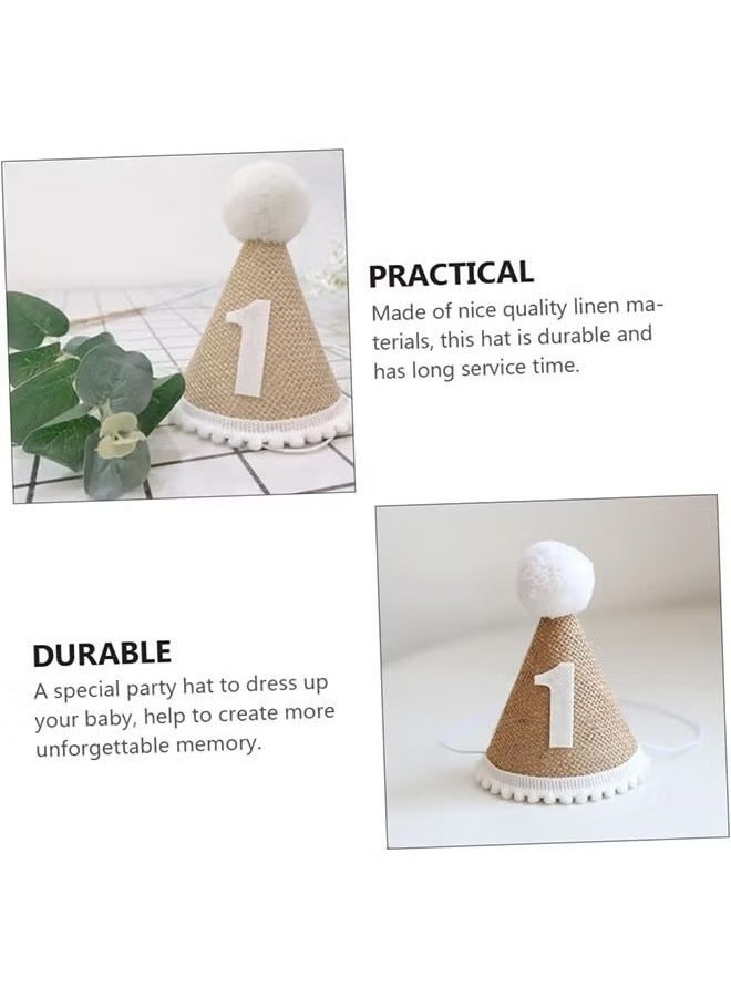 1st Birthday Party Hat for Baby Boys and Girls  Adjustable Soft Linen Headband Cute Cone Hat for Birthday Celebrations and Decorations Essential 1st Birthday Party Supplies - Image 5
