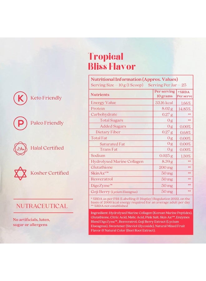 WELLBEING NUTRITION Glow Collagen with Glutathione | Collagen Supplements for Women & Men | Marine Collagen Powder with SkinAxÂ², Resveratrol, Bromelain & Goji Berry | 250g - Tropical Bliss Flavor Pack of 2 - Image 5