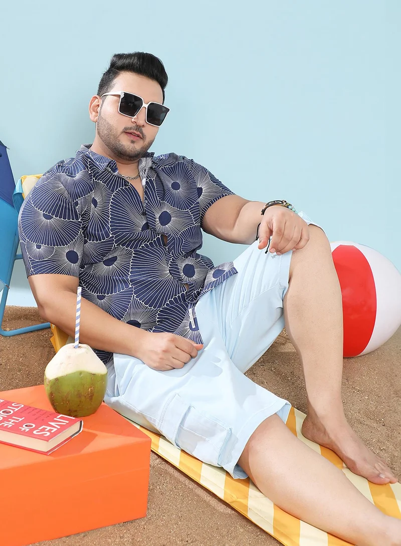 Instafab Plus Instafab Plus Men's Navy Blue Mushroom Print Button Up Plus-Size Fit Shirt For Casual Wear | Heavy Rayon Spread Collar Shirt Crafted With Regular Sleeve & Comfort Fit For Everyday Wear