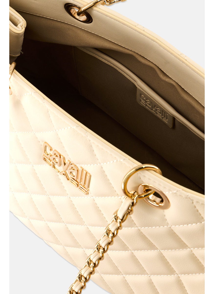 Cavalli Class - Women Quilted Shoulder Bag 27 H x 35 L x 14  W cm, Ivory - Image 1