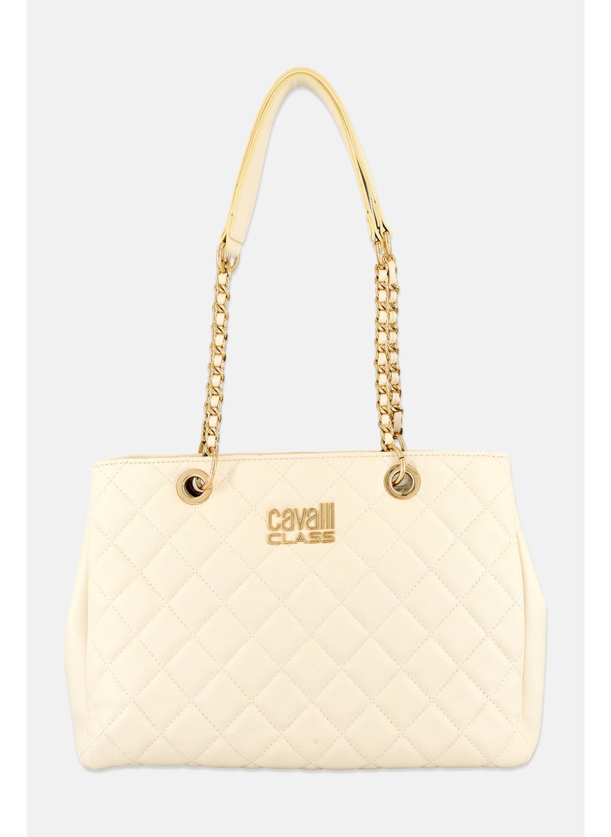 Cavalli Class - Women Quilted Shoulder Bag 27 H x 35 L x 14  W cm, Ivory - Image 1