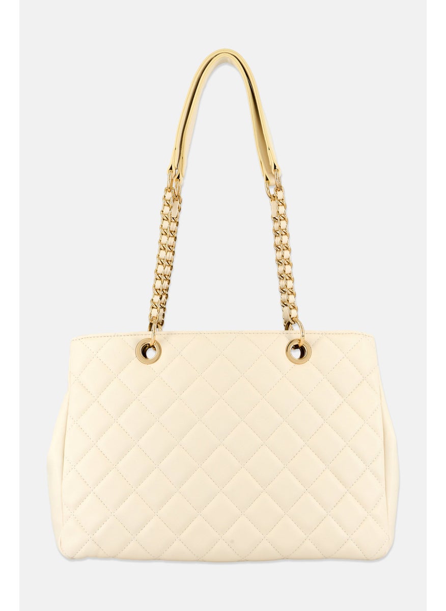 Cavalli Class - Women Quilted Shoulder Bag 27 H x 35 L x 14  W cm, Ivory - Image 1