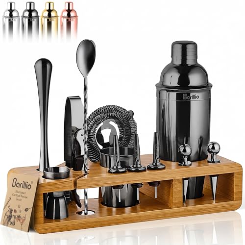 Barillio Black Bartender Kit - Stainless-Steel Cocktail Shaker Set w/Bamboo Stand - Mixology Bar Tools w/Drink Shaker, Mixer Spoon & Muddler for Cocktails - Home Bar Accessories - 23-Pc Bar Set - Image 1