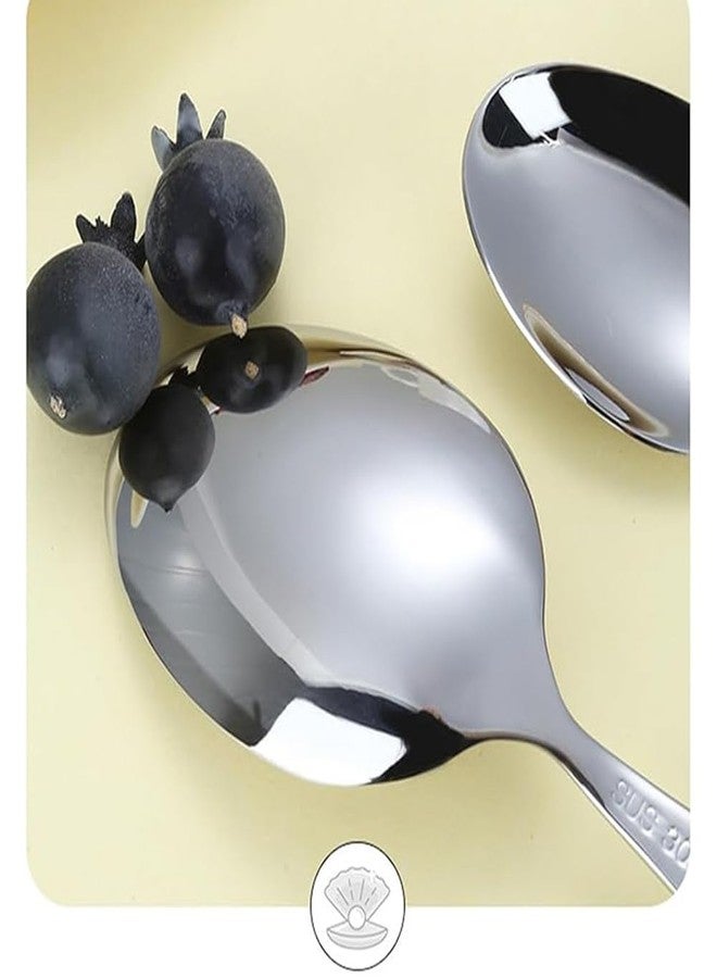Ouliget Stainless Steel Spoons, Ceramic Handle Spoon, Korean Dessert Spoon with Imitation Pearl Handle, 7.5 Inches,4 Pieces (White) - Image 3