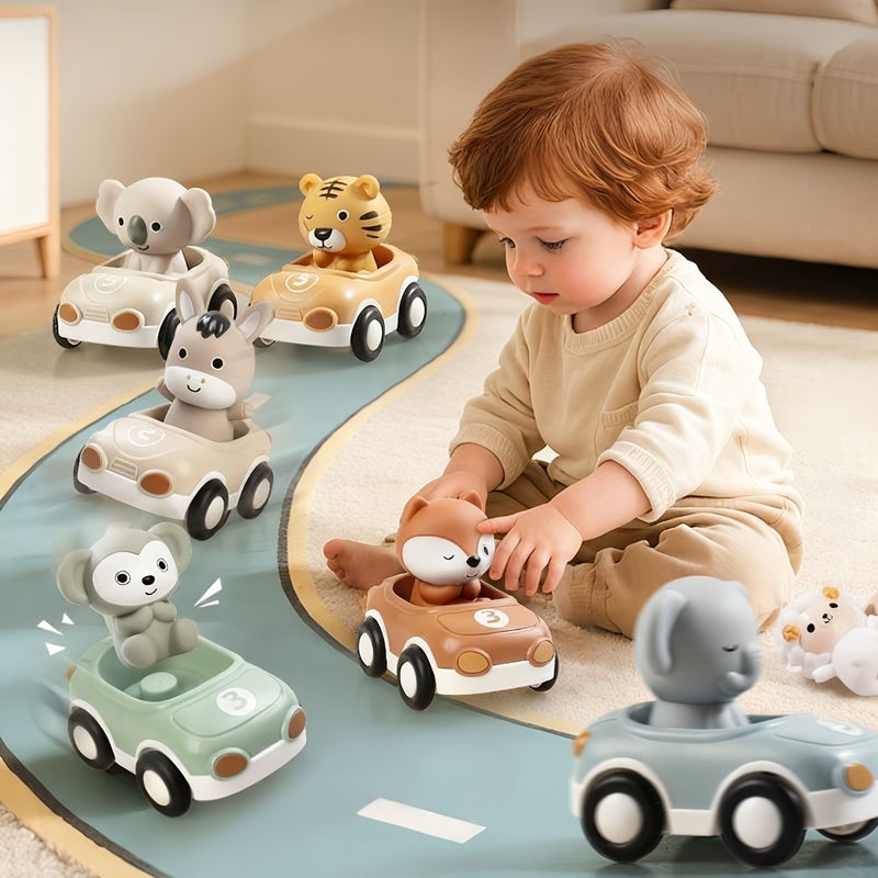 6pcs Kids Inertial Sliding Animal Car Set Detachable Soft Rubber Squishy Toy Donkey Pig Sheep - Image 5