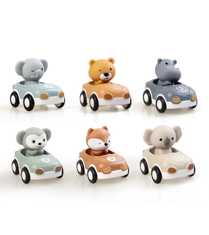 6pcs Kids Inertial Sliding Animal Car Set Detachable Soft Rubber Squishy Toy Donkey Pig Sheep - Image 1