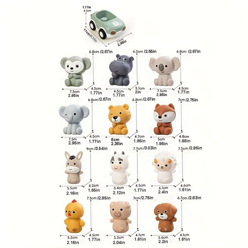 6pcs Kids Inertial Sliding Animal Car Set Detachable Soft Rubber Squishy Toy Donkey Pig Sheep - Image 4