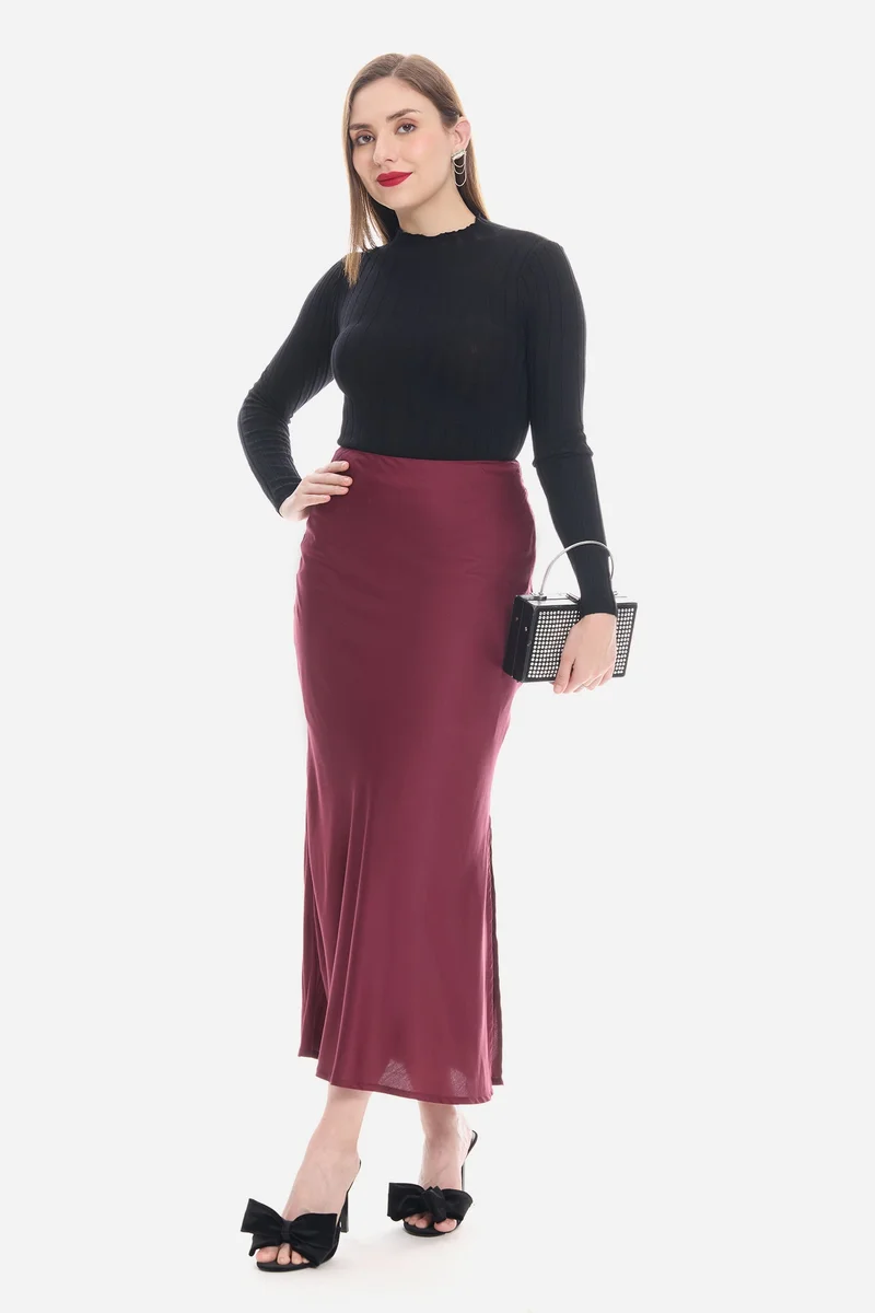 فيرجيو Solid Viscose Bias Cut Slim Skirt for Women
