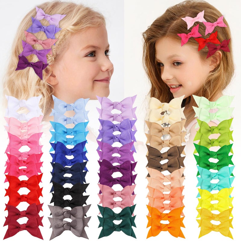 XIMA Mini Hair Bows Clip for Baby Girls27inch 30colors Grosgrain Ribbon Kont Bows Toddler Hair Accessories with Alligator Clips for Toddlers Baby Girls Kids Teens in Pairs Pack of 60 - Image 1