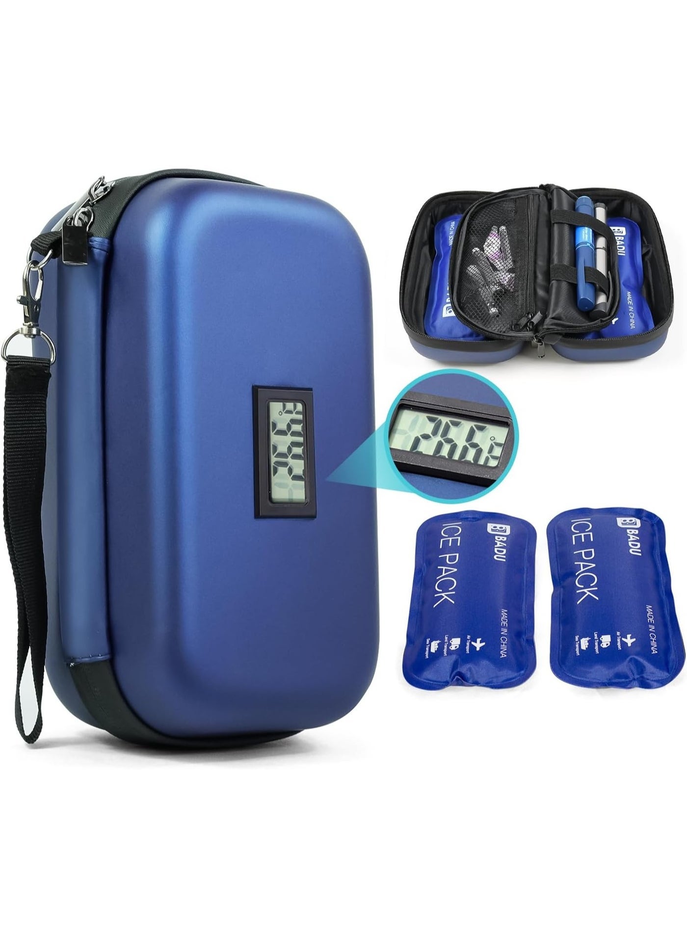 Insulin cooler for travel, insulated portable bag, medication organizer for diabetics with temperature display