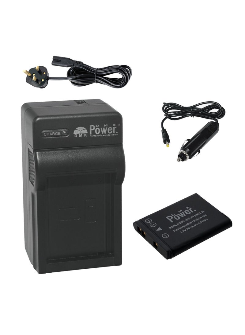 DMK Power EN-EL19 700mAh Camera Battery with TC600C Battery Charger Compatible with Nikon Coolpix S2500/ S3100/ S4100/ 3200 Etc Cameras - Image 1