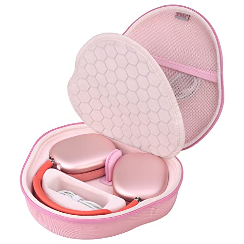 BOVKE Hard Carrying Case with Sleep Mode for Apple AirPods Max Wireless Over-Ear Headphones, AirPods Max Protective Portable Storage Bag with Mesh Pocket for Headphone Accessories, Pink - Image 1