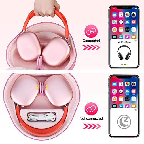 BOVKE Hard Carrying Case with Sleep Mode for Apple AirPods Max Wireless Over-Ear Headphones, AirPods Max Protective Portable Storage Bag with Mesh Pocket for Headphone Accessories, Pink - Image 2