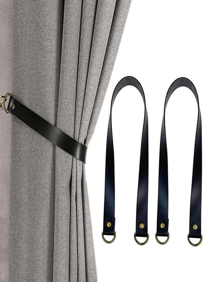 ZILucky Set of 2 Leather Curtain Tie Backs, Minimalist Leather Drapery Tiebacks, Window Treatment Holdbacks, Housewarming Gift, Modern Home Decor Accessories (Black) - Image 1