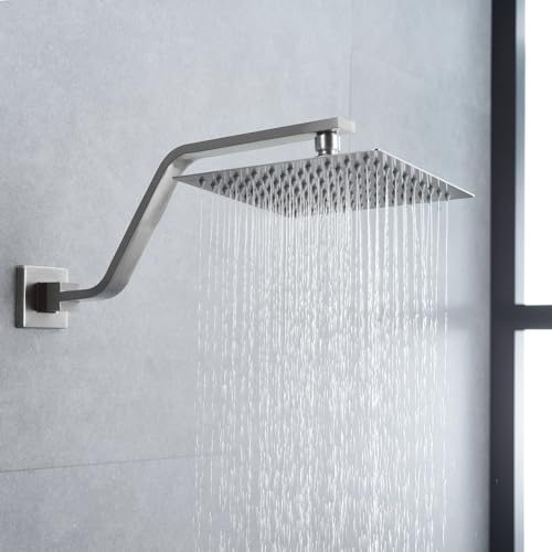 Bestill 16 Inch S Shape Brushed Nickel Shower Head Arm Square Wall Mounted Shower Arm and Flange Included - Image 3