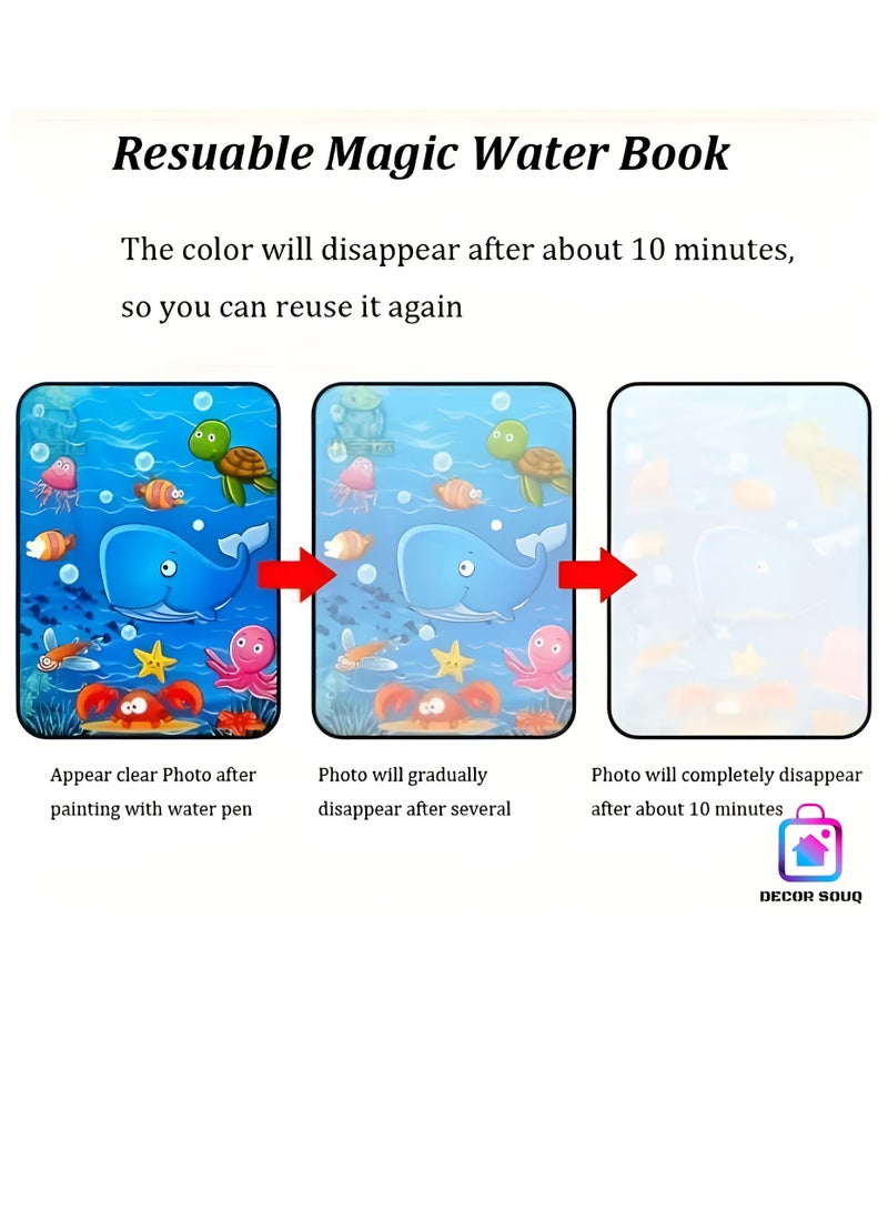 DECOR SOUQ Magic Water Color Book for Kids – Under Water Aquatic Animals Theme – Reusable Water Drawing Book with Magic Pen –  Mess-Free Learning & Coloring Fun for Toddlers & Preschoolers – Educational Travel Activity Toy for Boys & Girls Age 3–6 – Develops Creativity, Fine Motor Skills & Color Recognition – Non-Toxic, Safe & Refillable Pen Included – Ideal for Home, School or Travel – Compact Spiral Design – Use Anywhere, Anytime – Watch Colors Magically Appear with Water Only – Limited Stock - Image 3