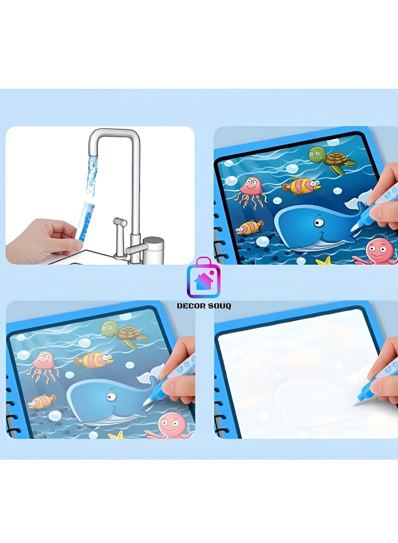DECOR SOUQ Magic Water Color Book for Kids – Under Water Aquatic Animals Theme – Reusable Water Drawing Book with Magic Pen –  Mess-Free Learning & Coloring Fun for Toddlers & Preschoolers – Educational Travel Activity Toy for Boys & Girls Age 3–6 – Develops Creativity, Fine Motor Skills & Color Recognition – Non-Toxic, Safe & Refillable Pen Included – Ideal for Home, School or Travel – Compact Spiral Design – Use Anywhere, Anytime – Watch Colors Magically Appear with Water Only – Limited Stock - Image 4