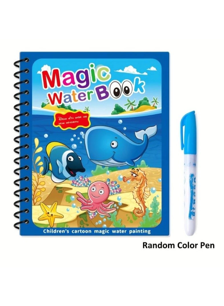 DECOR SOUQ Magic Water Color Book for Kids – Under Water Aquatic Animals Theme – Reusable Water Drawing Book with Magic Pen –  Mess-Free Learning & Coloring Fun for Toddlers & Preschoolers – Educational Travel Activity Toy for Boys & Girls Age 3–6 – Develops Creativity, Fine Motor Skills & Color Recognition – Non-Toxic, Safe & Refillable Pen Included – Ideal for Home, School or Travel – Compact Spiral Design – Use Anywhere, Anytime – Watch Colors Magically Appear with Water Only – Limited Stock - Image 2