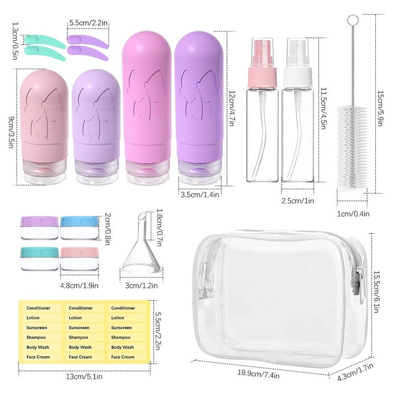 M'AYCREATE MAYCREATE® 16pc Travel Bottle Kit, 60/90ml Silicone Travel Bottles, Leak-Proof, TSA Compliant, BPA-Free, Cream Jars, Spray Bottle, Toiletries Bottle for Shampoo, Lotion, Dispenser - Image 2