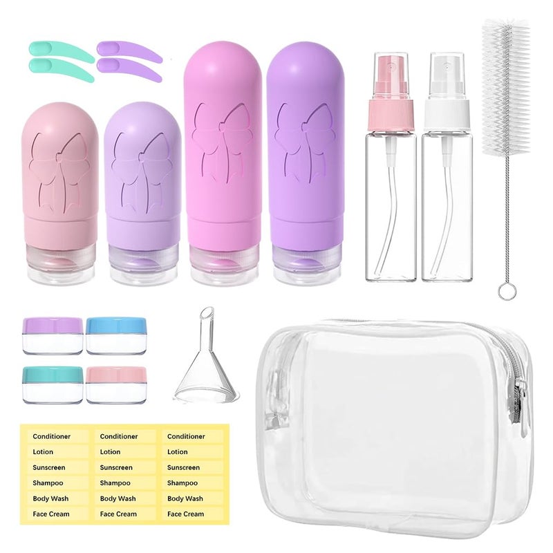 M'AYCREATE MAYCREATE® 16pc Travel Bottle Kit, 60/90ml Silicone Travel Bottles, Leak-Proof, TSA Compliant, BPA-Free, Cream Jars, Spray Bottle, Toiletries Bottle for Shampoo, Lotion, Dispenser - Image 1