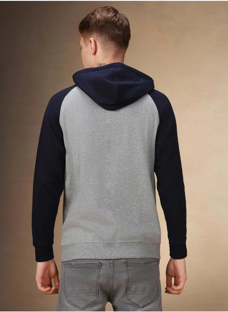 Dennis Lingo Men's Grey Melange Polyester Blend Colour Blocked Regular Fit Sweatshirt