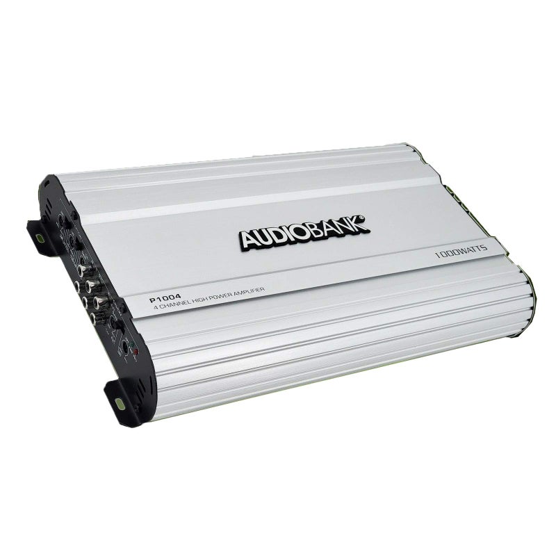 Audiobank 4 Channels 1000 WATTS Bridgedable Car Audio Stereo Amplifier P1004 HeavyDuty Aluminum Alloy Heatsink Class AB Operation Remote OnOff Circuit