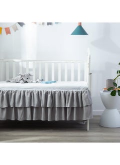 JSD JSD Grey Ruffled Crib Bed Skirt Double Layer Nursery Toddler Dust Ruffle Bedding Skirt 14" Deep Drop  - Image 3
