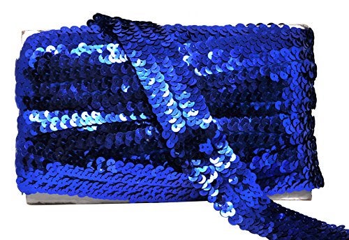 Mandala Crafts Elastic Sequin Ribbon Trim 15 Inch Blue Sequin Elastic Trim for Sewing Dress Headband 10 Yards Fabric Metallic Stretch Sequins Band