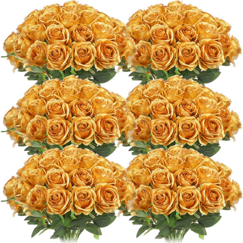 Jexine 50 Pcs Artificial Rose Flower Realistic Silk Roses with Stem Bouquet of Flower Plastic Flower Real Looking Fake Rose for Home Wedding Centerpieces Party Decoration
