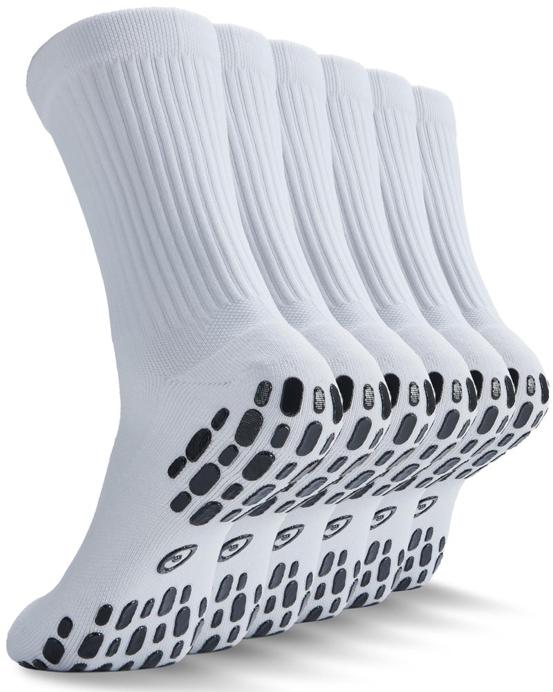 CWVLC Grip Socks Soccer - Cushioned Non-Slip Grippy for Men & Women Athletic - Barre Hospital Sticky Slipper Socks, X-Large, White, 3 Pairs - Image 1