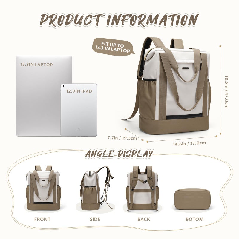 GOLF QUALITY Laptop Backpack for Women,Adjustable Tote Work Business Backpack,TravelPersonal Carry On Bag,17.3Inch,WChampagne - Image 4