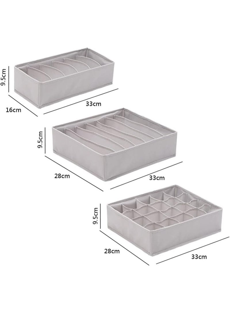 3 قطع منظم أدراج وخزانة للملابس الداخلية والجوارب والطرح – صناديق تخزين قابلة للطي من قماش غير منسوج – رمادي - Image 3