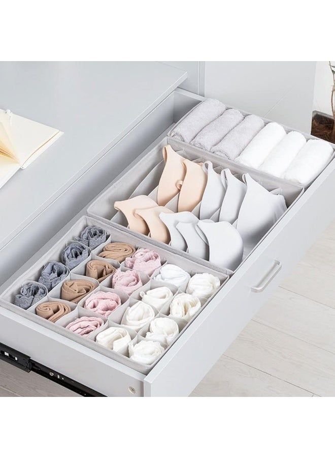 3 قطع منظم أدراج وخزانة للملابس الداخلية والجوارب والطرح – صناديق تخزين قابلة للطي من قماش غير منسوج – رمادي - Image 5