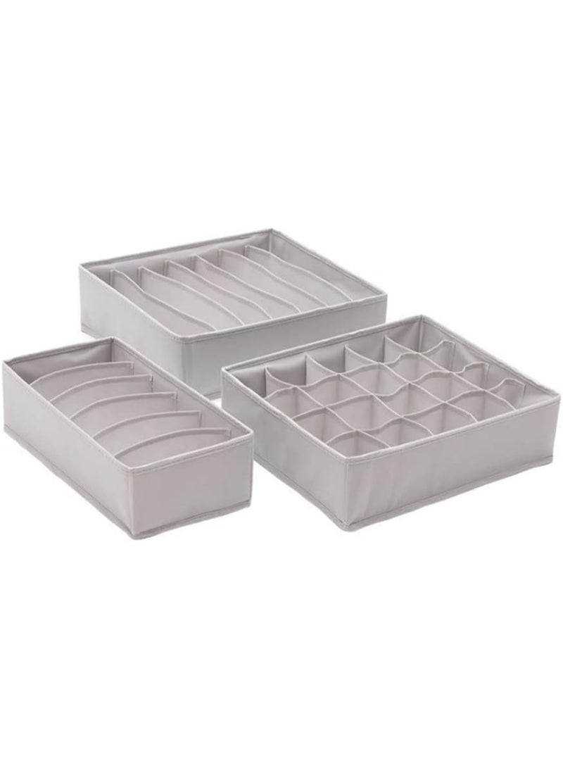 3 قطع منظم أدراج وخزانة للملابس الداخلية والجوارب والطرح – صناديق تخزين قابلة للطي من قماش غير منسوج – رمادي - Image 1