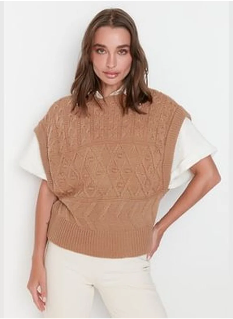trendyol Camel Patterned Crewneck Knitwear Sweater TWOAW21BZ0447